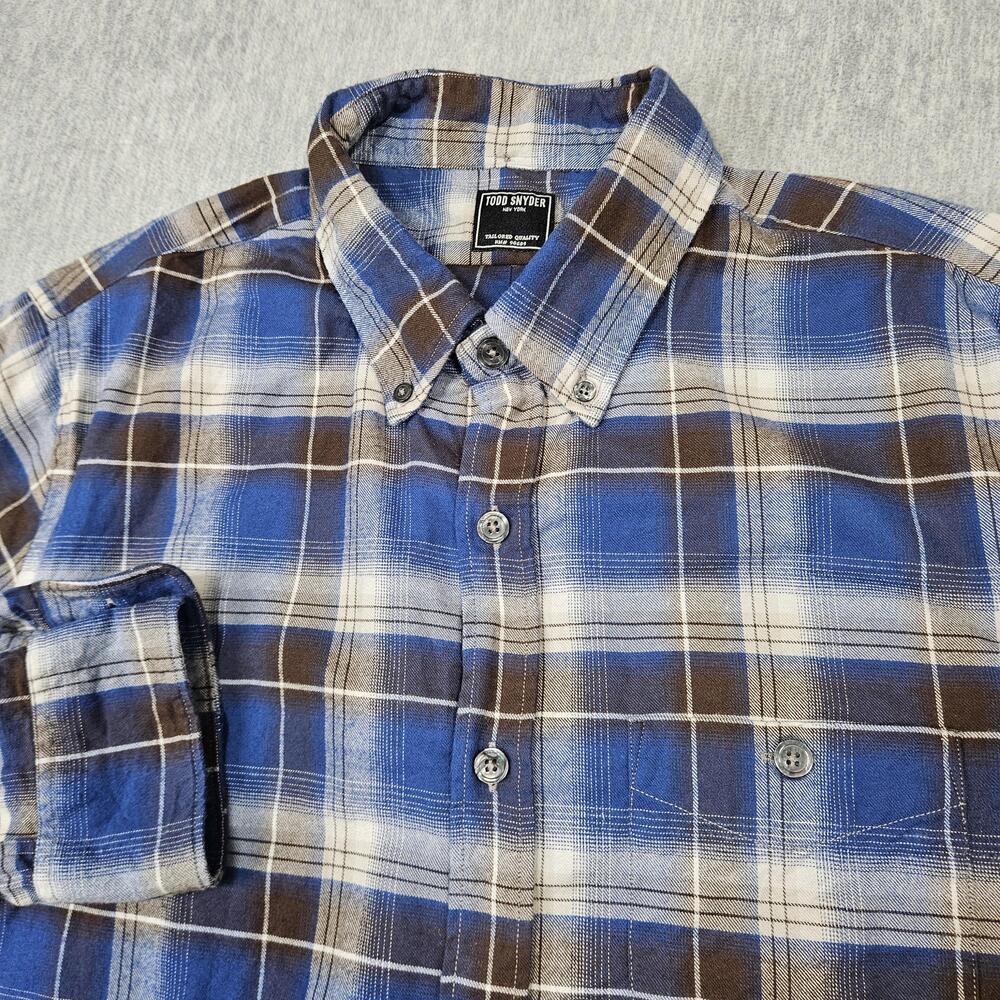 Todd Snyder Shirt Mens L Blue Plaid Button Up Flannel Made In Portugal